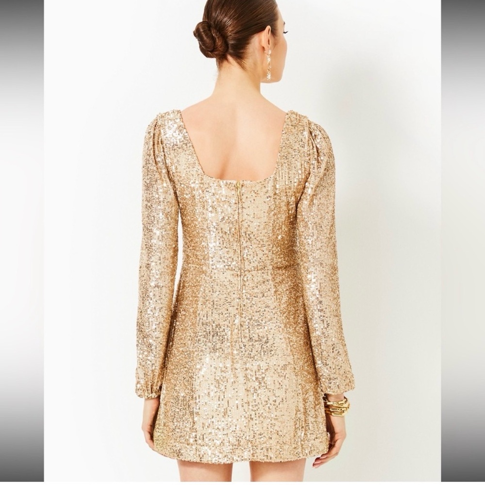 NWT Lilly Pulitzer Zelda skirted romper GOLD knit sequins Size 10 - Picture 3 of 17